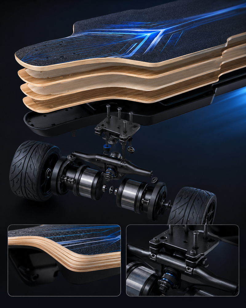 Maple + bamboo deck, 10-inch trucks